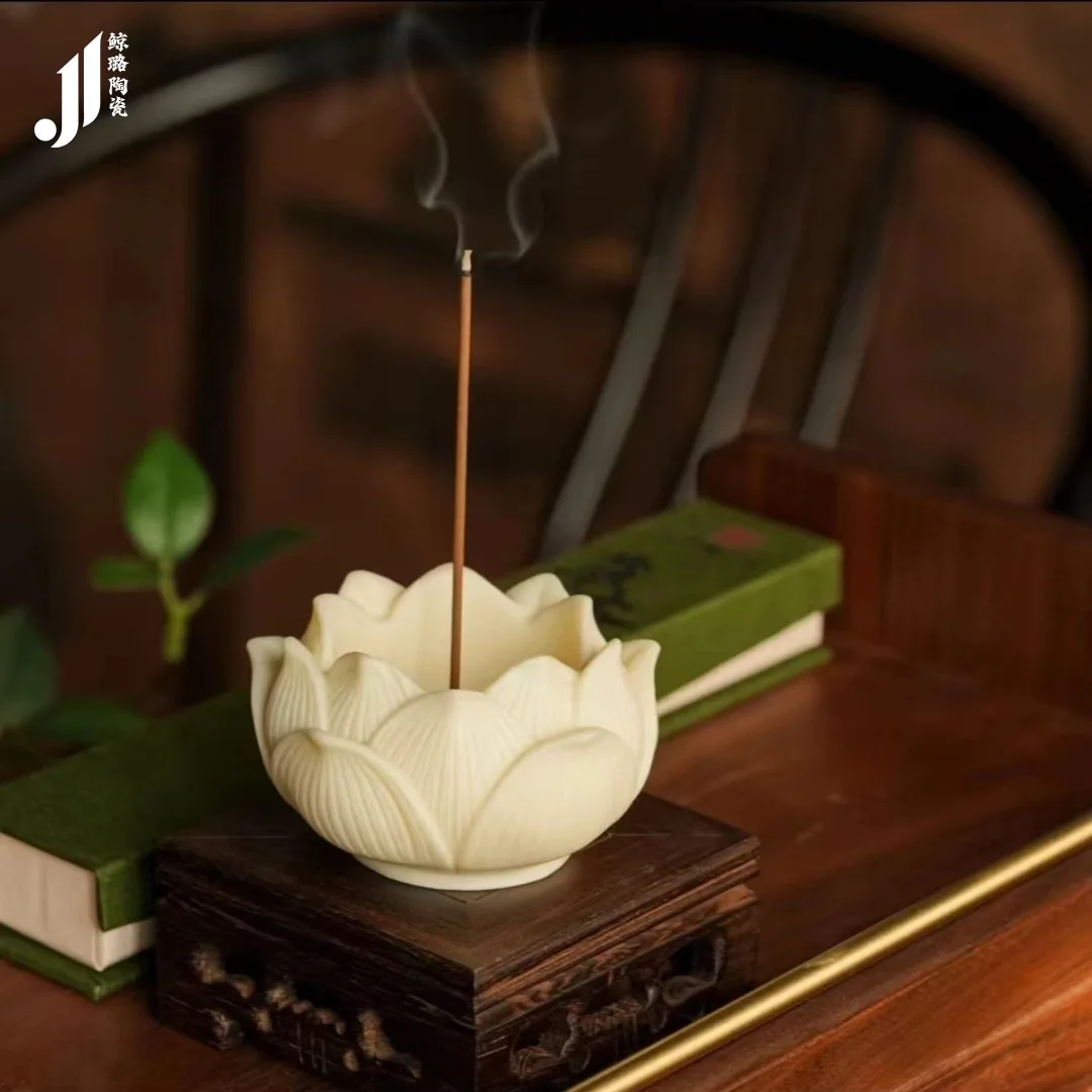 Ivory Nut Lotus Incense Holder, Mini Sandalwood Stick Burner for Tea Ceremony, Home Zen Desk Ornament
