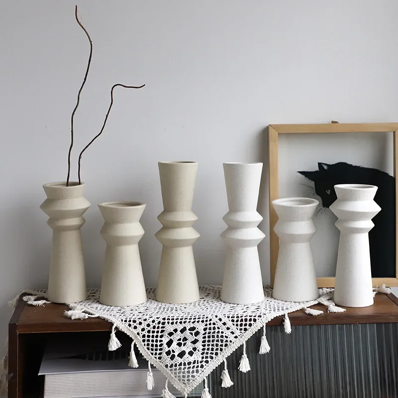 Nordic Ceramic Geometry Vase Ornaments Living Room Desktop Art Flower Arrangement Dried Flower Vases Home Decoration Accessories