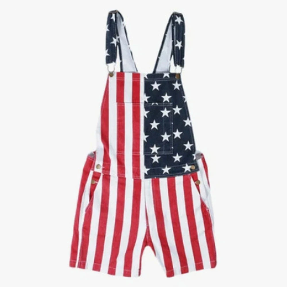 Peto vaquero de moda para hombre 2026, con estampado de bandera americana, pantalón corto, nuevo, informal de verano, con tirantes, tipo mono.