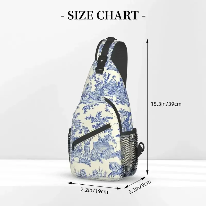 Mochila cruzada De hombro para hombre, bolso De pecho con motivo De Toile De Jouy, color azul marino tradicional, bandolera personalizada para ciclismo, Camping y día