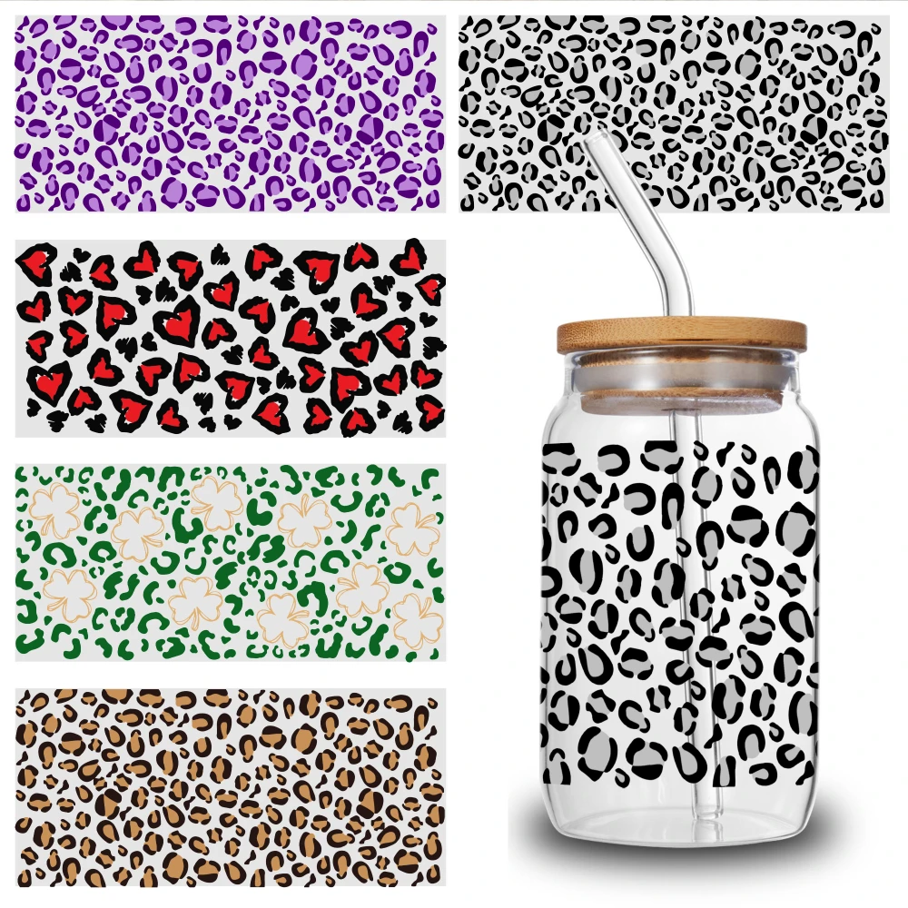 5 Sheets Green Leopard Print UV DTF Stickers Mug Decoration Gift UV DTF Stickers Transfer Sticker