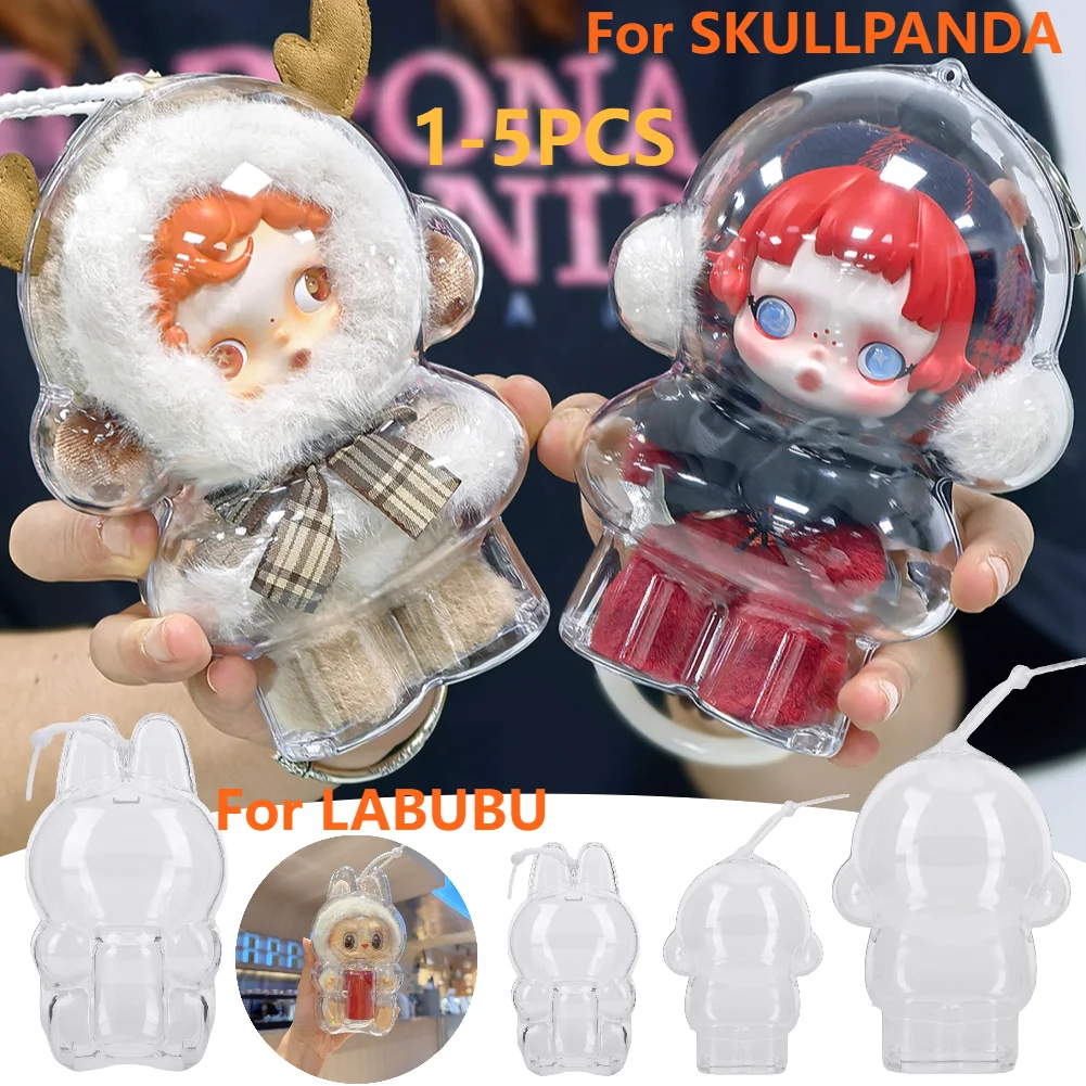 

For LABUBU V3 Transparent Protective Case Portable Organizer Box Dust Protective Cover for SKULLPANDA Doll Accessories 1-5PCS