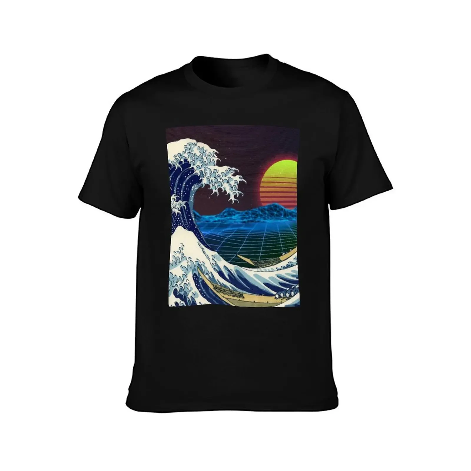 Synthwave Space: The Great Wave off Kanagawa T-Shirt sublime Short sleeve tee blue lock t shirts for men