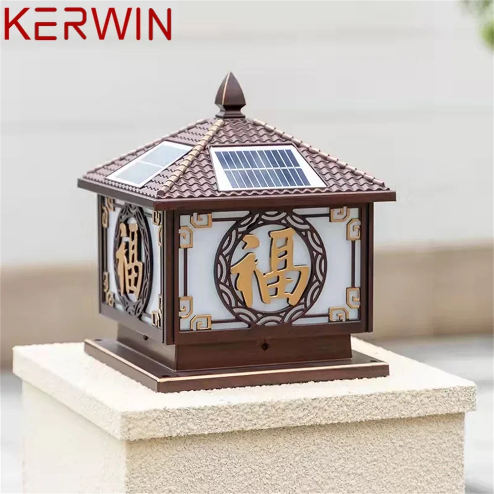 KERWIN Black Lawn Lamp Outdoor Retro LED Lighting Waterproof Classical for Home Villa Path Garden Solar