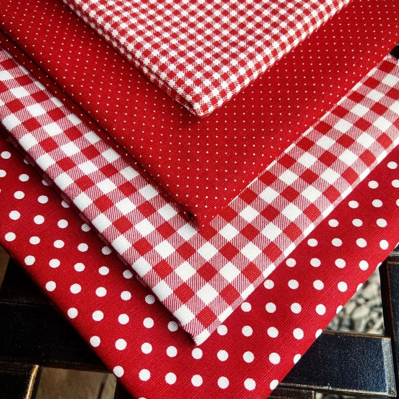 

1m/2m/5m Red Cotton Linen Printed Fabric Polka Dot Checkered Floral Printing Cloth for DIY Sewing Shirt,Skirt,Tablecloth,Pillow