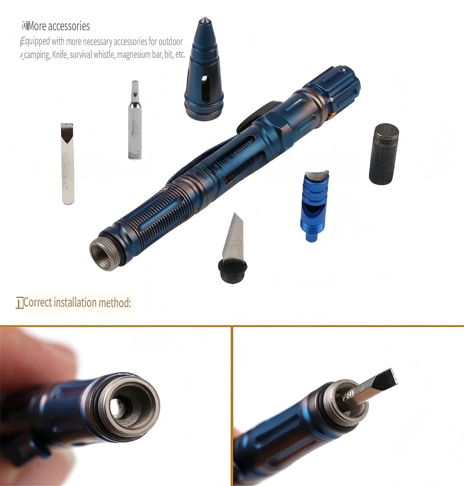 전술적 자기 방어 펜 LED 조명, 휘파람 절단 안전 벨트, 도구 펜, 차량 생존 용품을 갖춘 다기능