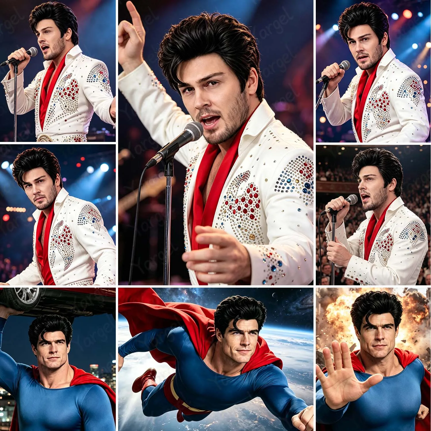 Synthetic Black Mens Disco Rocker Wigs for Singer Star 50s 60s Funny Rock Wig Elvis Cosplay Wig for Halloween Party Daily Wear
