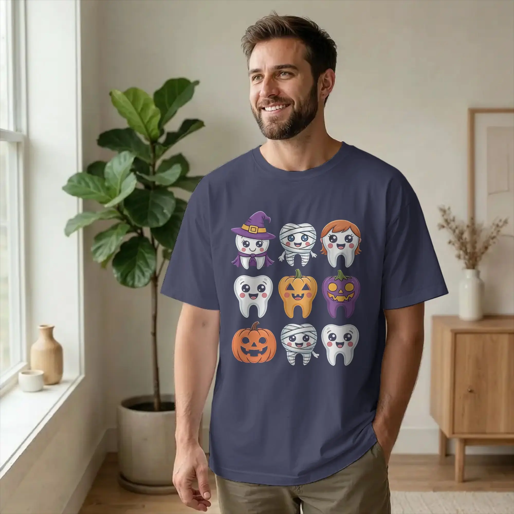Ullzang Tooth Characters Dentist  T Shirt Men Cotton Short Sleeve Cartoon Teeth Helloween Round Neck Summer Top Tee