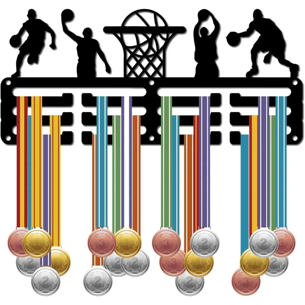 Basketball Medal Holder Medal Hanger Rack Display Hanging Awards Wall Mounted Room Decor 3 Lines Design Hold 11.4x5.1 Inch