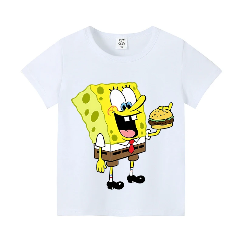 Cute SpongeBobs T-shirt Anime Boys Girl Toddler Cotton Streetwear Tees Kids Casual Short Sleeve Games Clothes Tops Childern Gift view 3