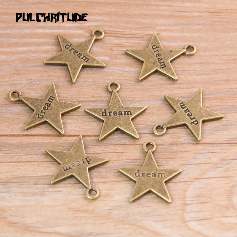 10PCS 20*23mm Two Color Two-sided Pentagram Charms Letter dream Pendant Jewelry Metal Alloy Jewelry Marking