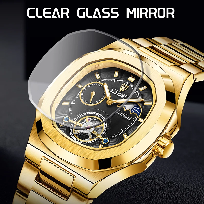 TOP 2024 LIGE original men\'s watch mechanical watch stainless steel luminous waterproof mens wristwatch box relogios masculino