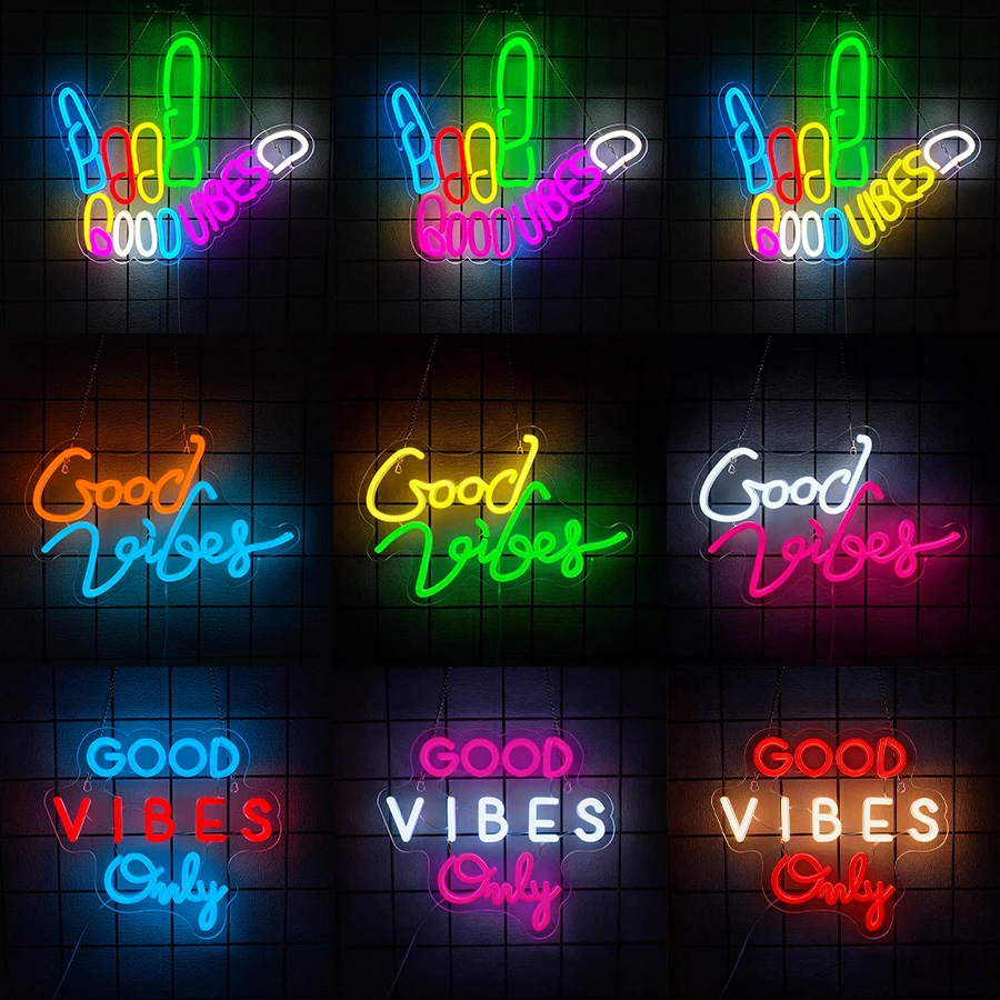 Good Vibes Only Neon Sign,Good Vibes Neon Signs for Wall Decor,USB Powered Light Up signs for Bedroom Game Room Bar Club Party
