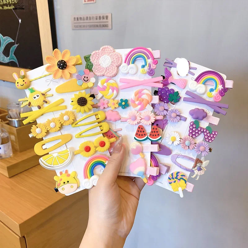 14PCS Girls Sweet Hair Clip Rainbow Fruit Cute Cartoon Hair Bands Lovely Hair Accessories Headwear Hairpins Headdress Barrettes