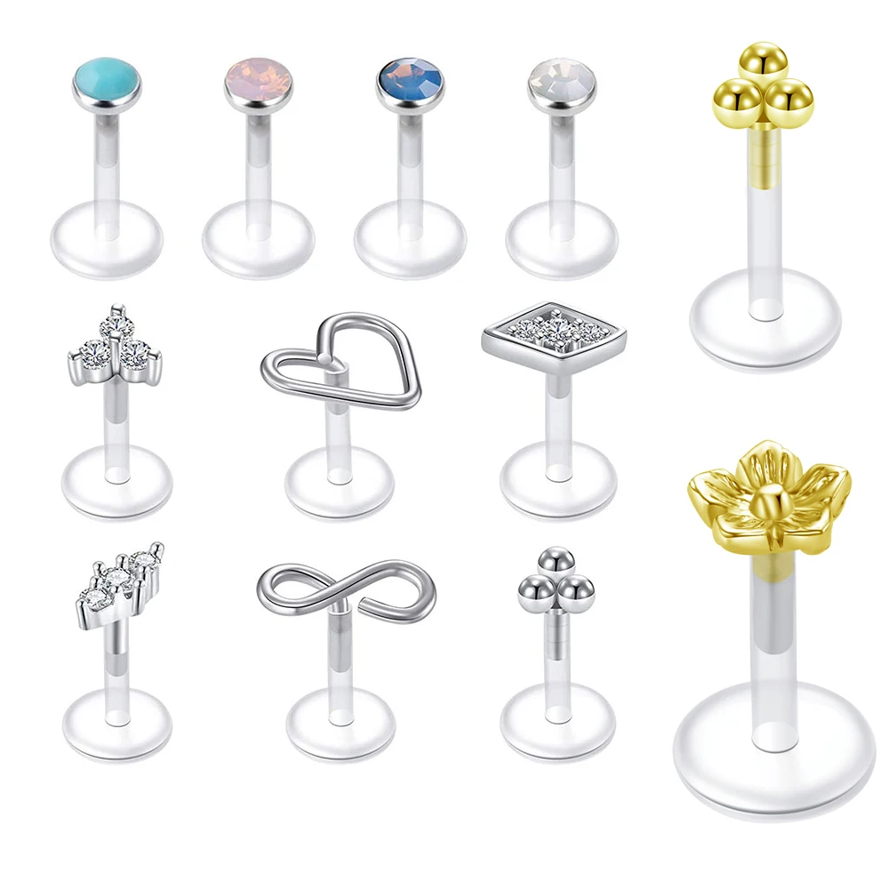 

2Pcs Flexible ear lobe Bioflex Medusa Monroe Piercing 16G Labret lips Plastic Studs Tragus Cartilage Helix Earring