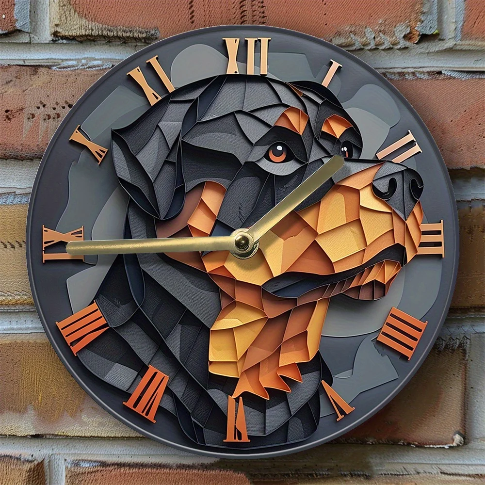 

Silent Aluminum Wall Clock With Rottweiler Design - Diy, 2D Effects, Perfect For Living Room Decor & Mother'S Day Gift