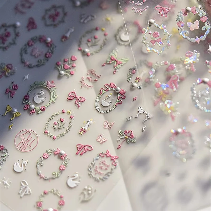 1PCS Kristall Diamant Nagel Aufkleber Mix Rosa Schwan Blume Rahmen Schmetterling Selbstklebende Nail art Aufkleber DIY Nette Dekoration teile