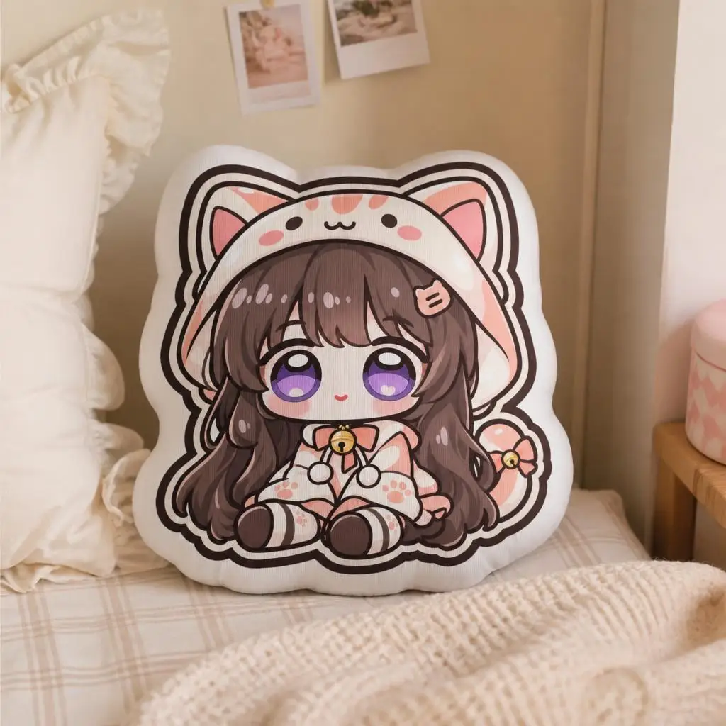 Chibi Anime Cat Girl Shaped Pillow Cute Kawaii Throw Cushion Stuffed Decorative Sofa Home Decor Gift for Otaku Collectors
