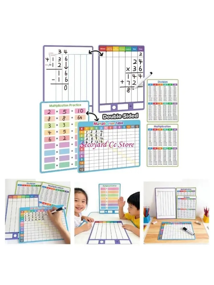 

N3UC Portable Multiplication And Division Learning Board Erasable Reusing For Students Math Exercise With Practice Table