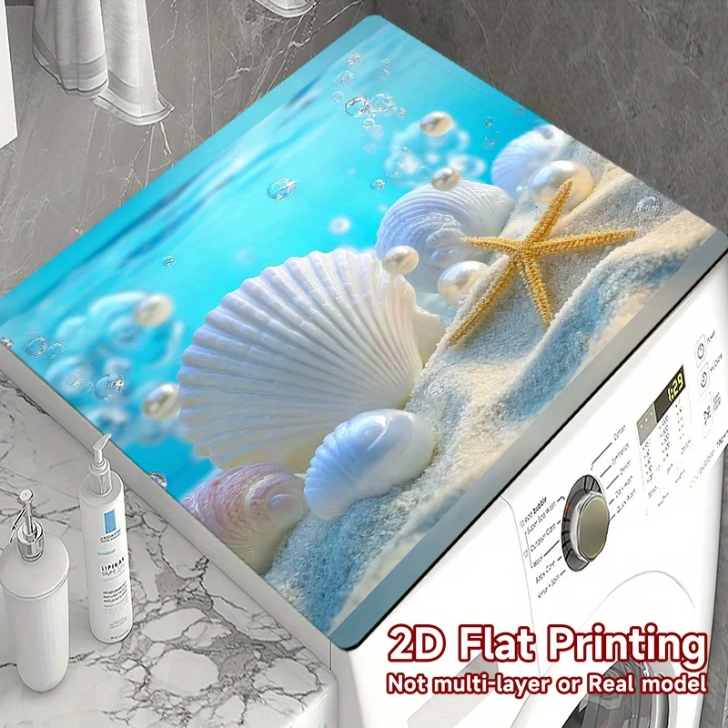 Funda para Lavadora con Diseño de Playa Oceánica con Conchas Marinas, Cubierta Antipolvo para Lavadora, Plana 2D
