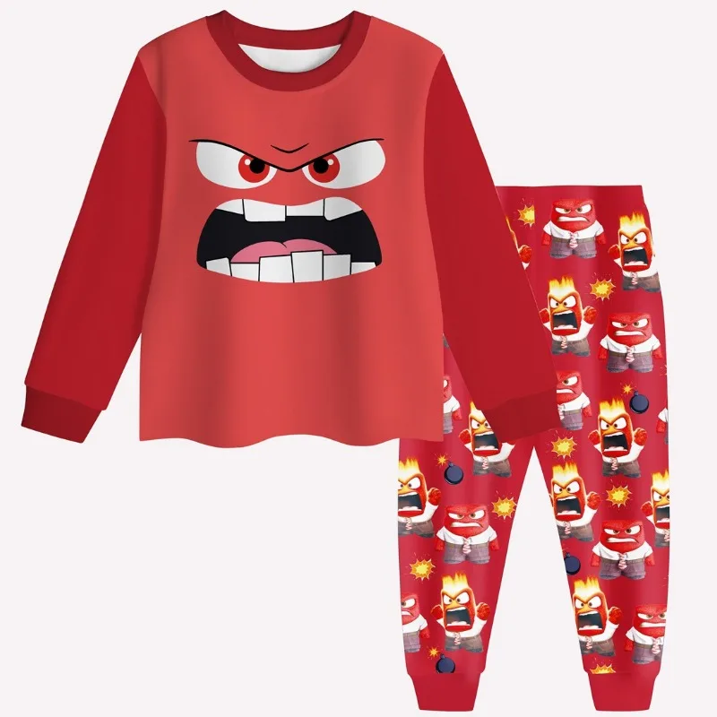 Disney Inside Out 2-Pyjama à Manches sulfpour Enfants, Pantalon Trempé Anime Cartoon Anger, Tenues Décontractées, Vêtements de Nuit, Cadeaux d'Anniversaire et de Noël