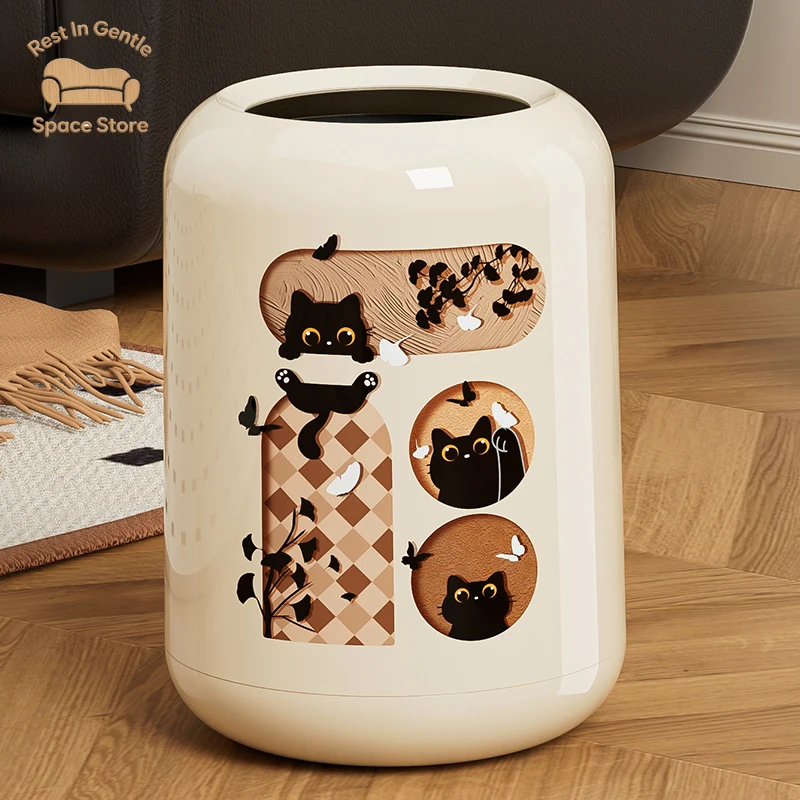 2025 new cylindrical trash can household large-capacity living room bedroom antique high-value office wastebasket