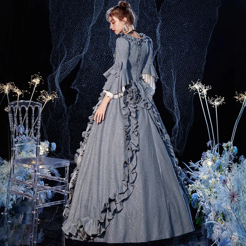 Sky Blue French Print Luxury European Court Clothing Queen Mary Photo Studio Annual Performance Dress Vestidos De Fiesta De Lujo