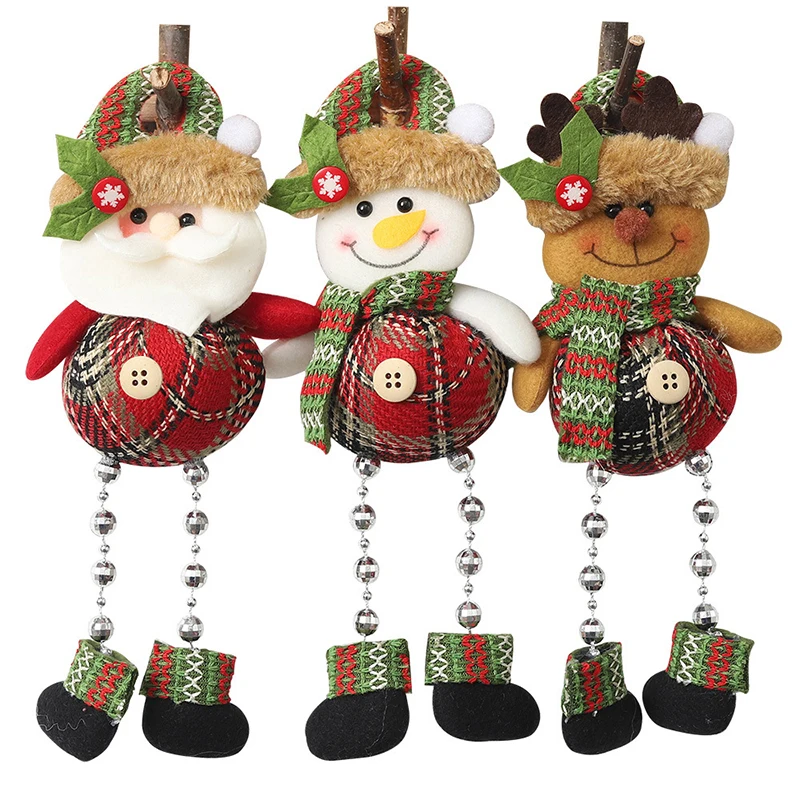 

Lovely Christmas Pendant Plaid Cloth Beads Legs Doll Cartoon Christmas Tree Ornament for Home Living Room Bedroom New