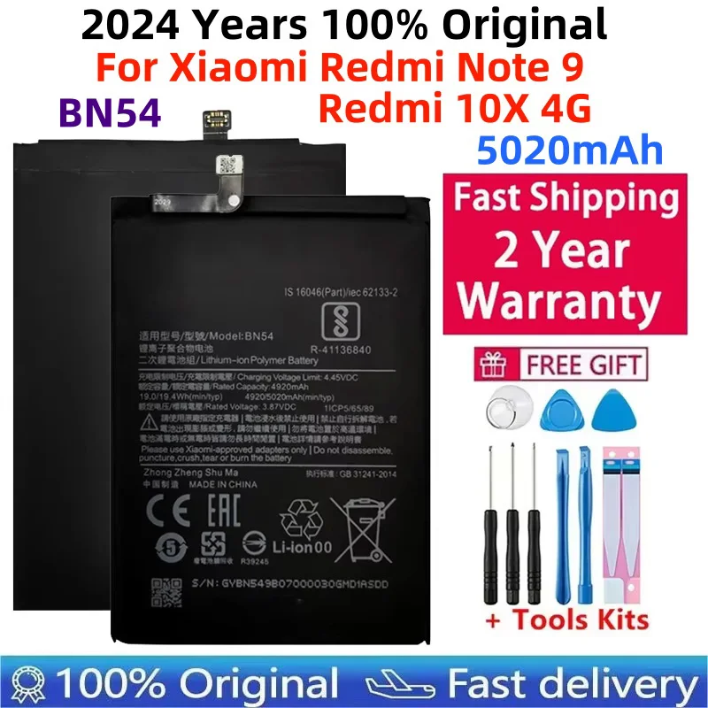 100% Original BN54 Replacement Battery For Xiaomi Redmi Note 9 Redmi 10X 4G Authentic Phone Batteries 5020mAh +Free Tools