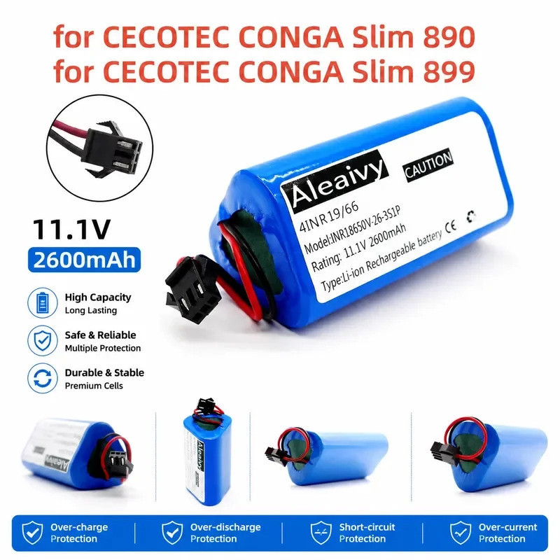 10.8V 11.1V 18650 Lithium Battery for CECOTEC CONGA Slim 890 899 Wet Robotic Vacuum Cleaner High Capacity