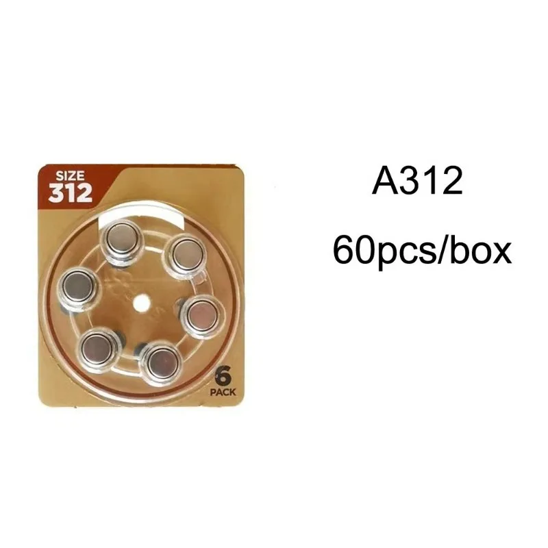 60PCS  Zinc Air Hearing Aid Batteries for Hearing Aids A312 312A ZA312 312 PR41 Battery A312 1.45V 1500mah Batteries