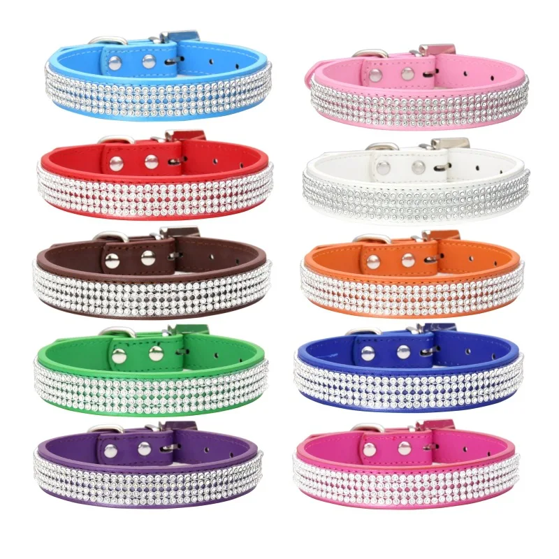 Bling Rhinestone PU Leather Crystal Diamond Puppy Collar Pet Dog Collars Pets Supplies Dog Accessories