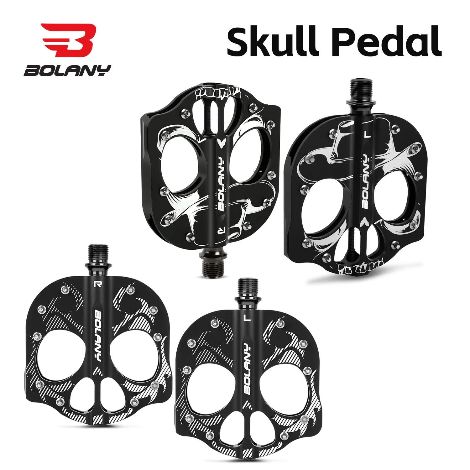 BOALNY Skull Pedal Bicycle Pedals 3 Bearings Ultralight Aluminum 16 Pins Road Mtb Pedals Non-Slip Waterproof pedal Bicycle Parts