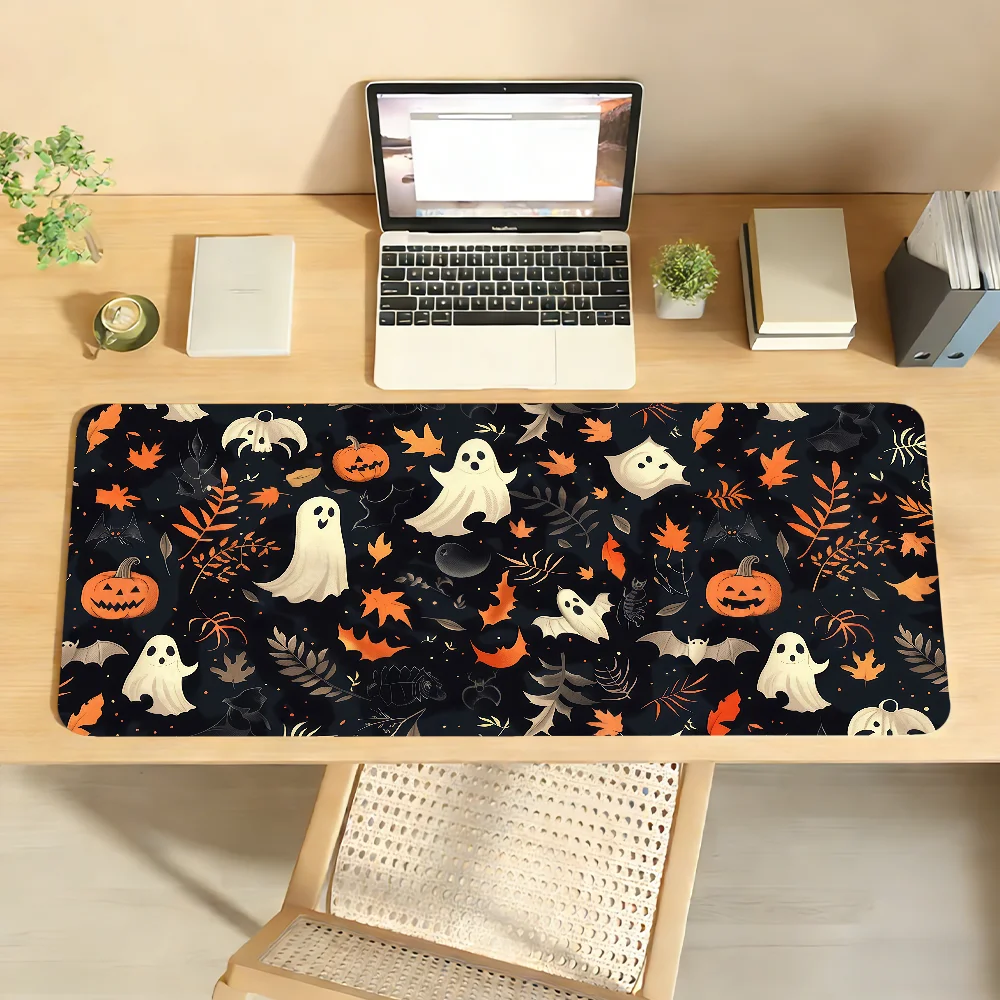 Halloween Cat Pumpkin Witch Ghost Bat Mouse Pad Non-slip Locking Edge DeskMat PC Laptop Accessories Rubber Office Keyboard Game