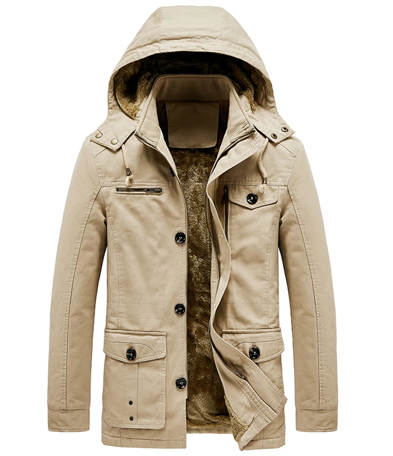 Military Cargo Coat Mens Thick Warm Man Jacket Winter Parkas Casual Cotton Padded Jacket Male Multi-Pocket Fur Hoodies Men Parka