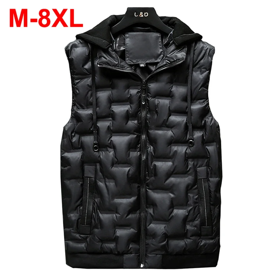 

Winter Vest Men's Plus Size 8XL Padded Vests Thicken Hooded Jackets Down Coat Parkas Male Casual loose Vest Waistcoat