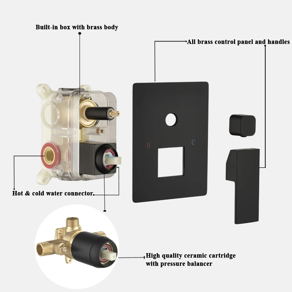 Matt Gold Bathroom Shower Hot and Cold Shower Mixer in Wall Mounted Rain Concealed Shower Set