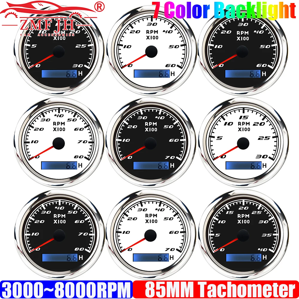 

ZMFJH авто морская лодка яхта 85 мм тахометр 7 цветов световая указка тахометр измеритель оборотов 3000 об/мин, 4000 об/мин, 6000 об/мин, 8000 об/мин 9-32 В