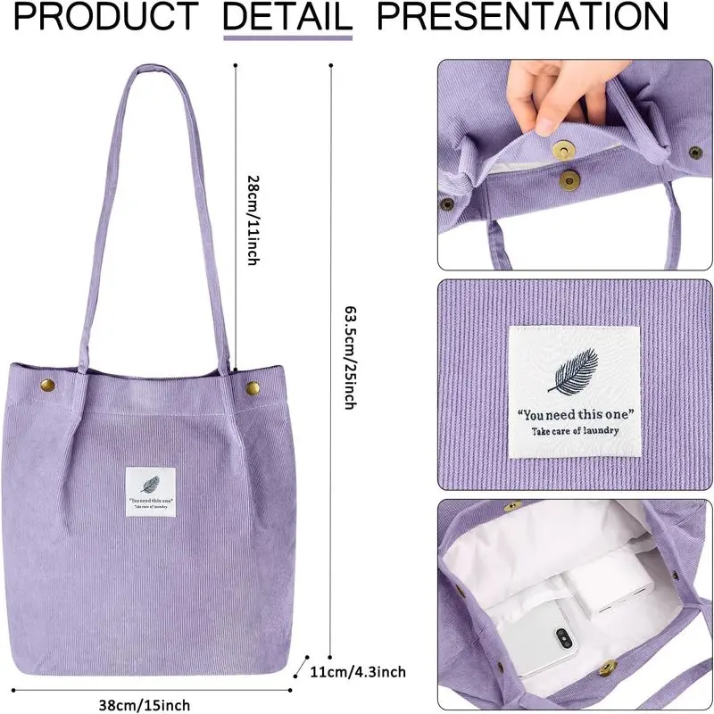 حقيبة يد Ayieyill Corduroy للنساء من القماش مع جيب داخلي