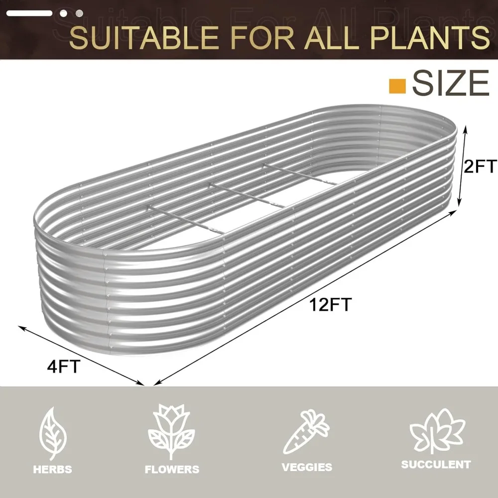 2FT(L)×4FT(W)×2FT(H) Galvanized Elevated Garden Bed Outdoor, Metal Elevated Garden Bed Floral，Silver