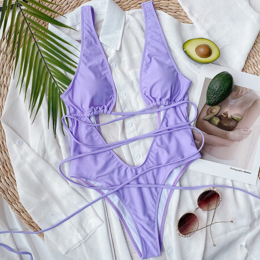 Sexy Bandage-Badeanzug mit Wickeldesign, tiefem V-Ausschnitt und Cut-Outs, einteiliger Monokini-Badeanzug für Damen, Badebekleidung, Badeanzug, Modell V1037 – Detail 30