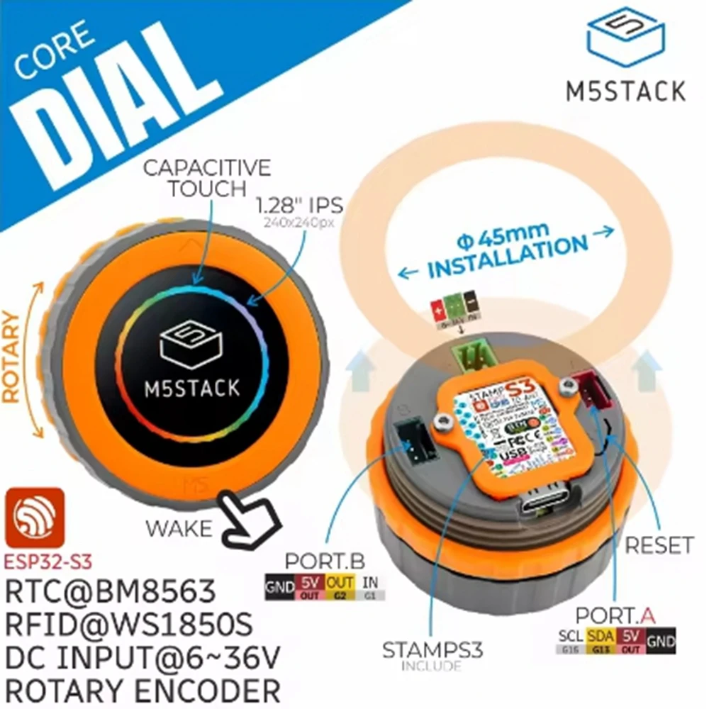 M5Stack  M5Dial ESP32-S3 M5StampS3 Development Board 1.28-inch Round Touch Screen Smart Home Control for UIFlow