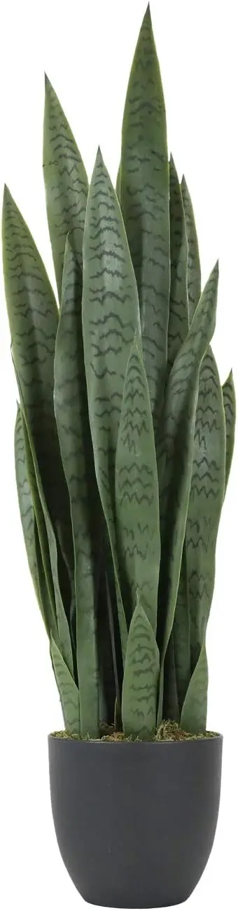 Worth Garden 3Ft Artificial Snake Plant Fake Sansevieria Indoor Outdoor, 28 Thick Leaves Lifelike Faux Silk Plant, Home