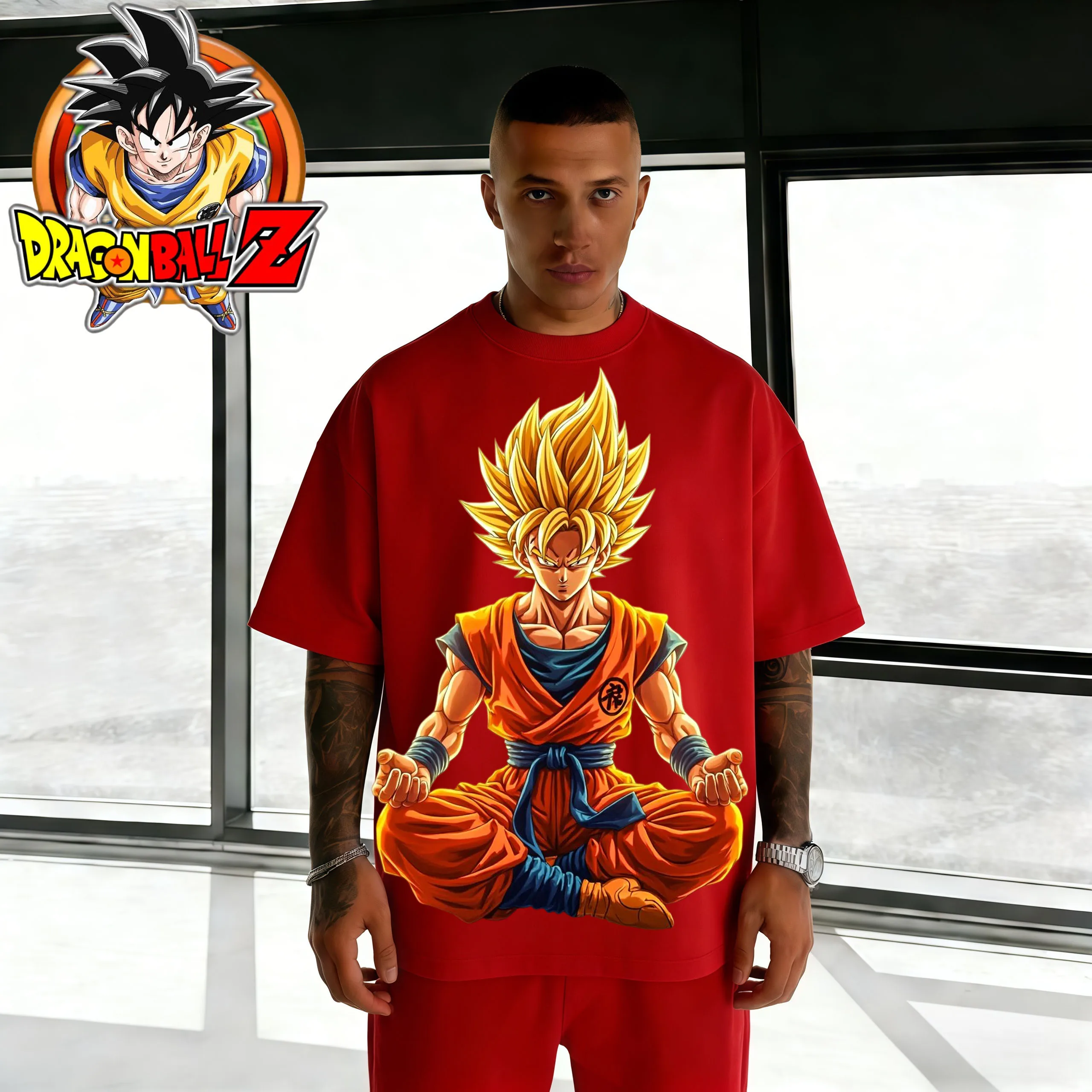2026 Sommer Dragon Ball Saiyan Goku Meditation Übergroßes T-Shirt Hochwertige 100% Baumwolle Retro-Druck Unisex Casual Erwachsene Kinder