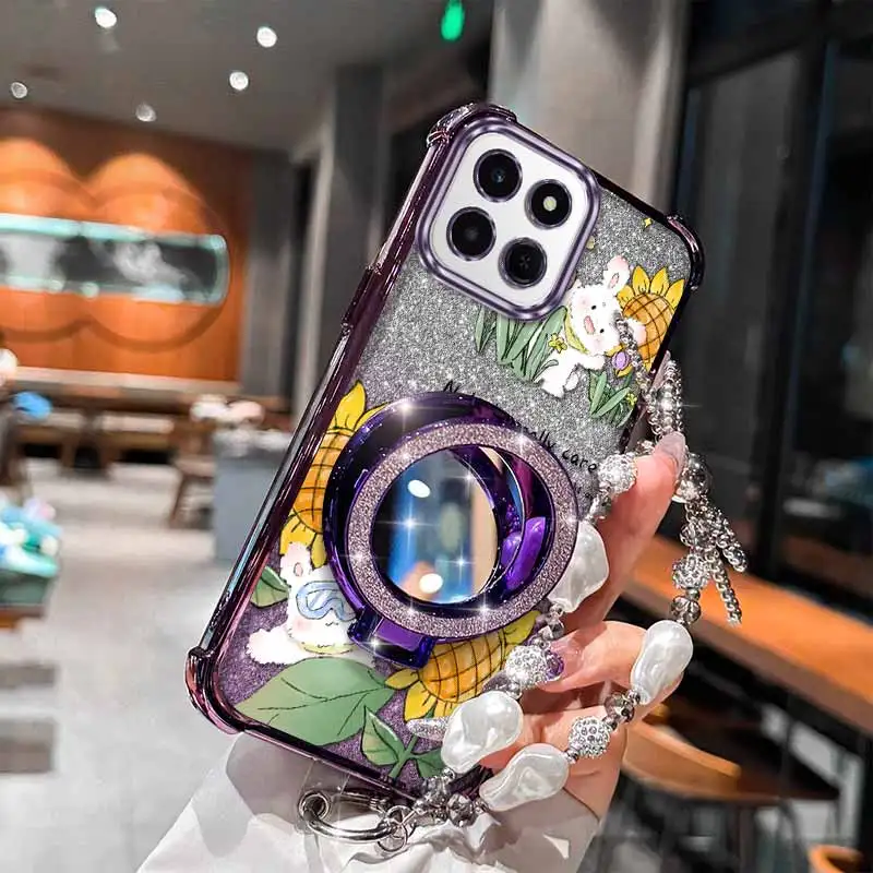 

Чехол для телефона X6C Happy Rabbit с подставкой и ремешком для Honor X6A X6C X9A X9B X8 X8A X8B X8C X7A X5B X6B X7 Cover