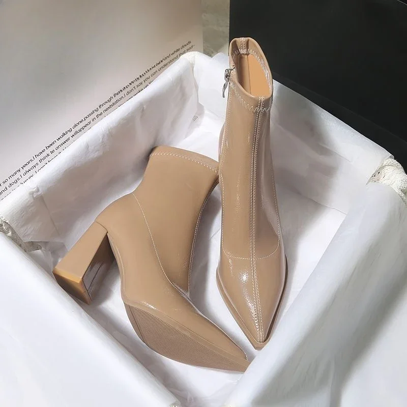 

Leather Women's Ankle Boots Pointed Toe Spring Autumn Booties Comfortable and Elegant On Offer Boot New In Pu Female Short Shoes