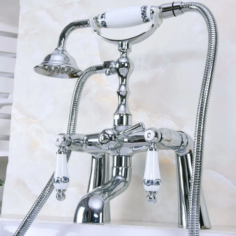 Imagem -02 - Chrome Torneira Torneira Misturador Torneira Banheira Clawfoot Handshower Deck Mount Lna114