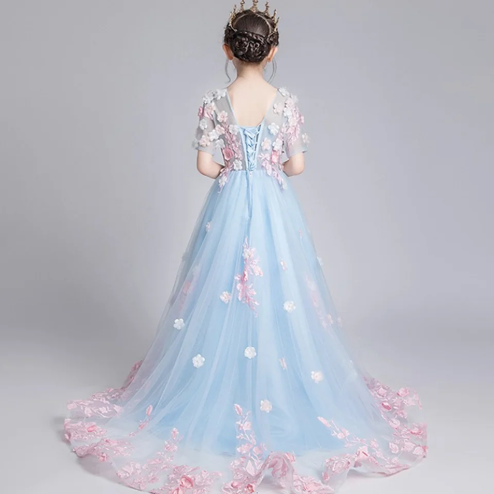 Applicaties Feejurk Eerste Communie Jurk Nieuw Design Prinses Kanten Jurk Bloem Voor Meisje Kinderen Kinderen Bruiloft Verjaardagsfeestje