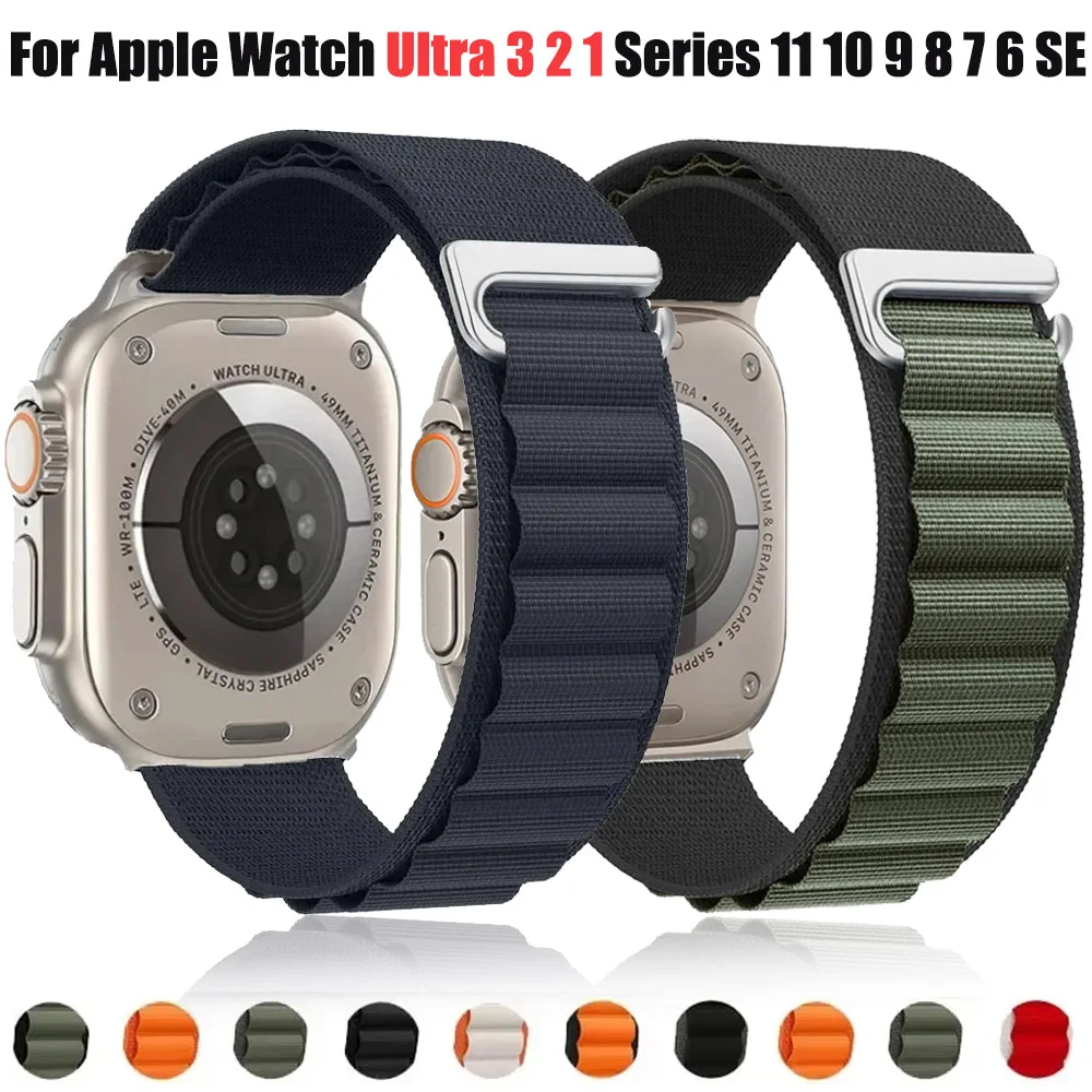 Alpine Nylon-Armband für Apple Watch Ultra 3 2 49mm 11 10 42mm 46mm Atmungsaktives Sportarmband für iWatch 9 8 7 6 5 SE 45mm 41mm 44mm