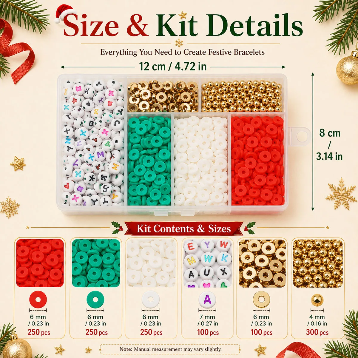 Multi-Size 6-Piece Polymer Clay Christmas Set DIY Jewelry Making Bracelet Spacers Christmas Party Decorations and Accessories